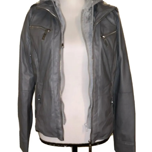 Jou Jou Vegan Leather Moto Jacket Gray Women’s Medium New With Tags - Picture 3 of 16